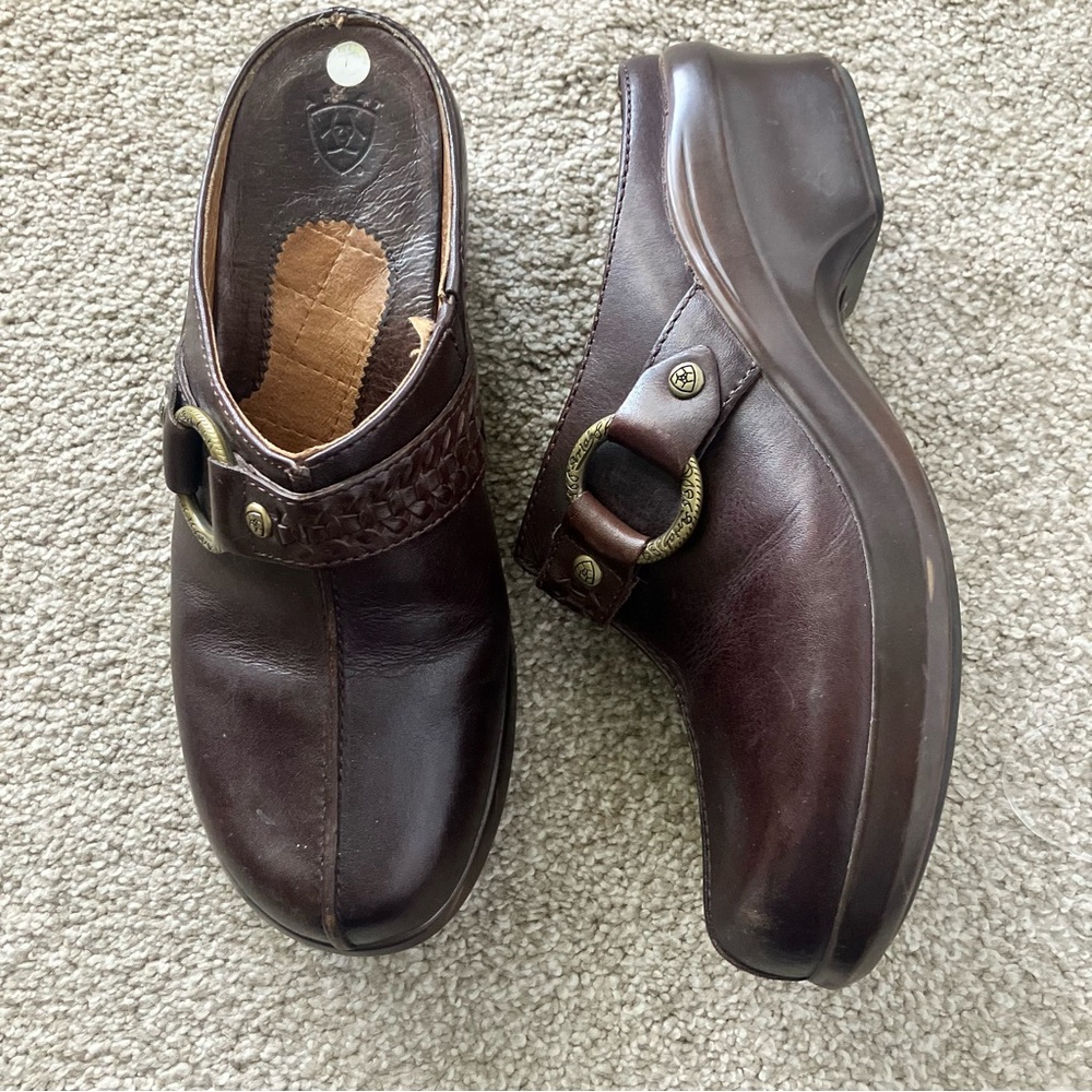ARIAT Brown Leather Buckle Slip-On Clogs Mules Size 7